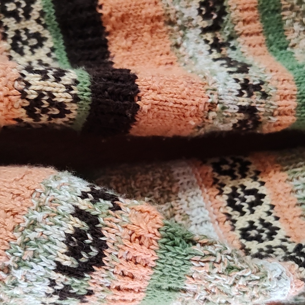 Vintage B-Young Denmark Womens Grandpa Sweater Peach Brown Green Cotton Blend 2X - Picture 5 of 11